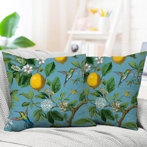 NEW! Beautiful Set Of Blue Italian Lemon Throw Pillow Covers 18x18